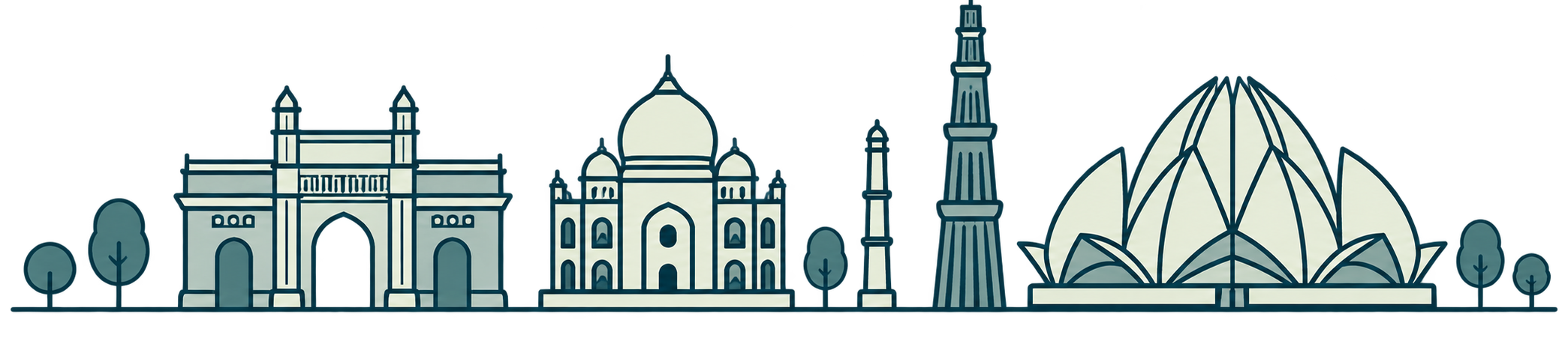 Line illustration of Indian landmarks