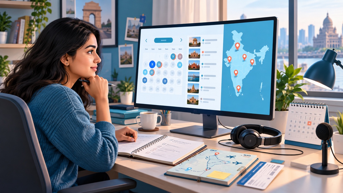 Illustration of an Indian student comparing PTE appointment options