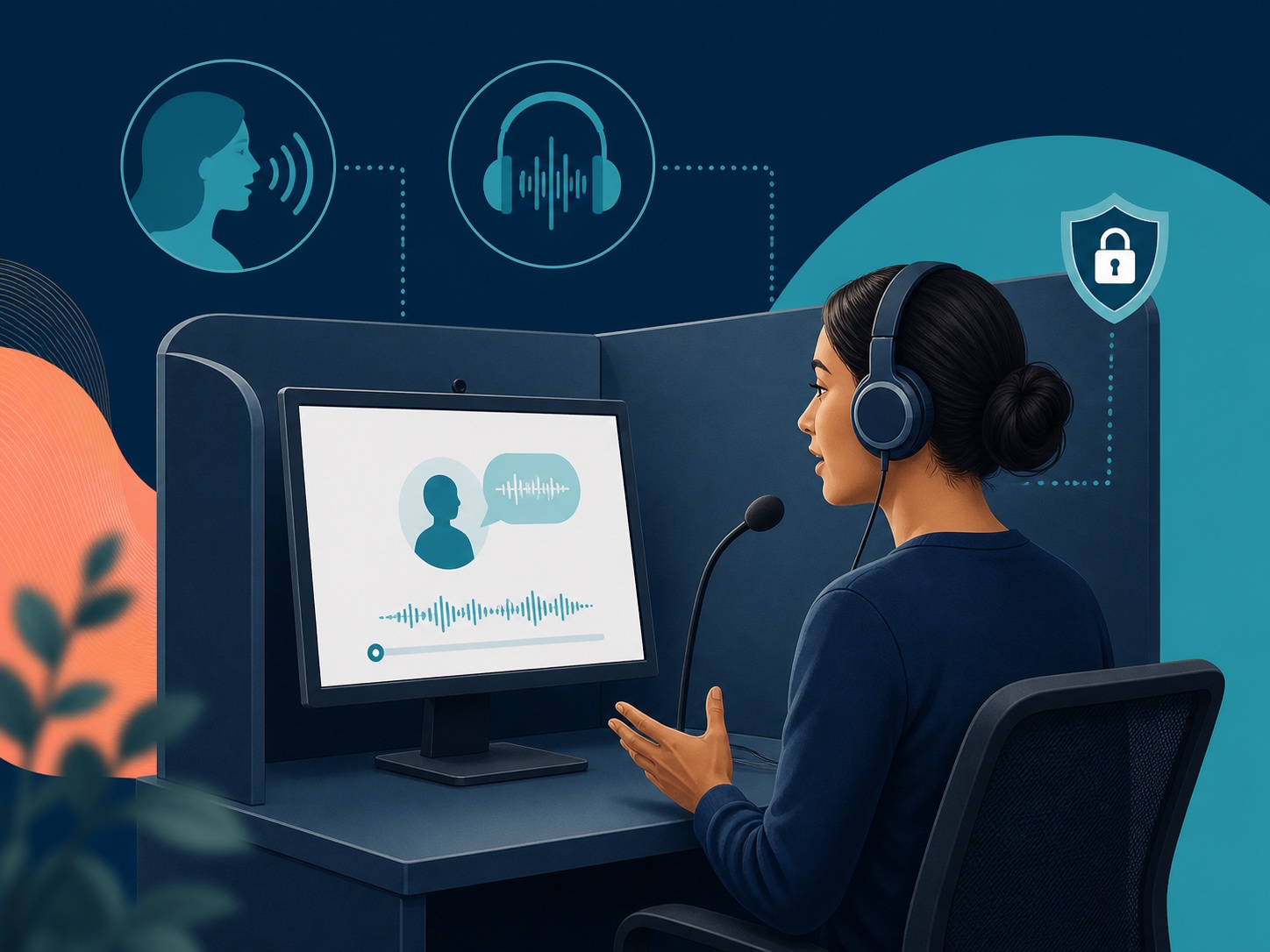 Candidate completing everyday speaking and listening tasks in a secure computer test